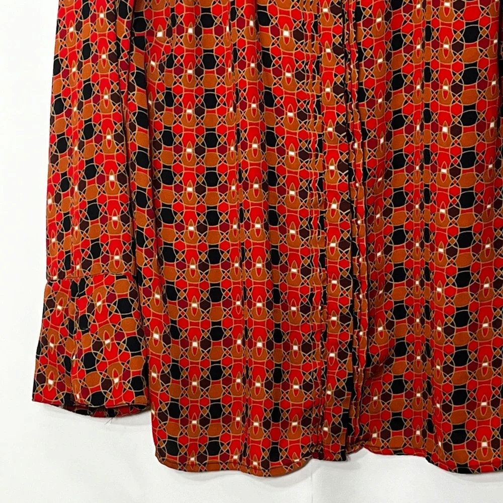 The Limited Collection Womens 2X Red Geometric Bell Sleeve Split Neck Blouse Top